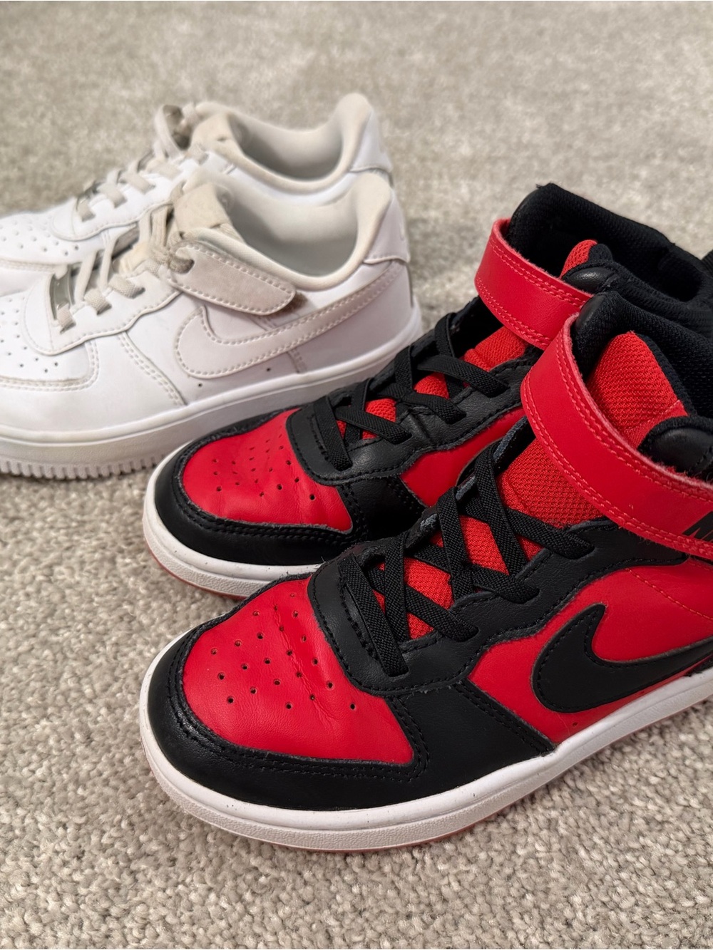 Nike Kids High-Top Sneakers in Red & Black & White Air Force ones